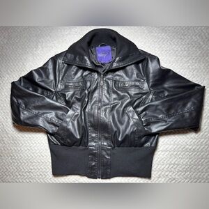 Miley Cyrus & Max Azria Black Faux Leather Moto Bomber Jacket XL